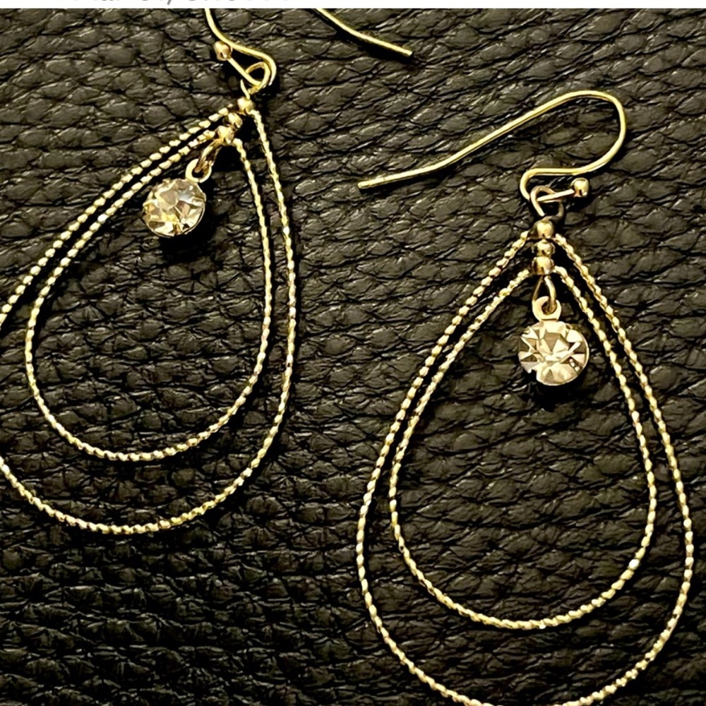 Gold Rhinestone Teardrop Earrings
